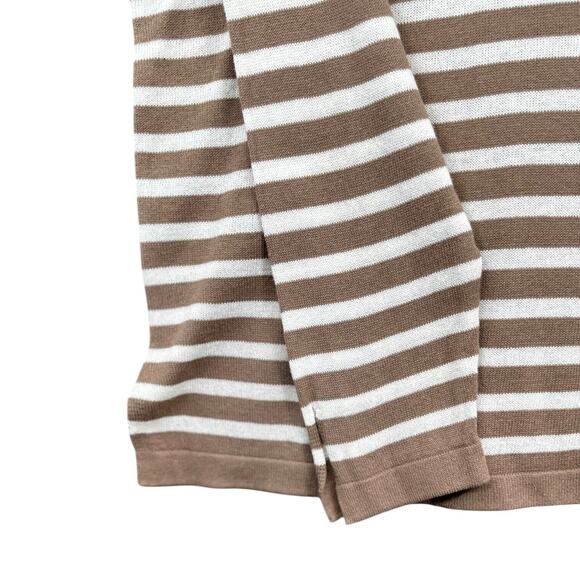 525 America Brown White Striped Shoulder Zipper Long Sleeve‎ Sweater Large - Picture 3 of 8